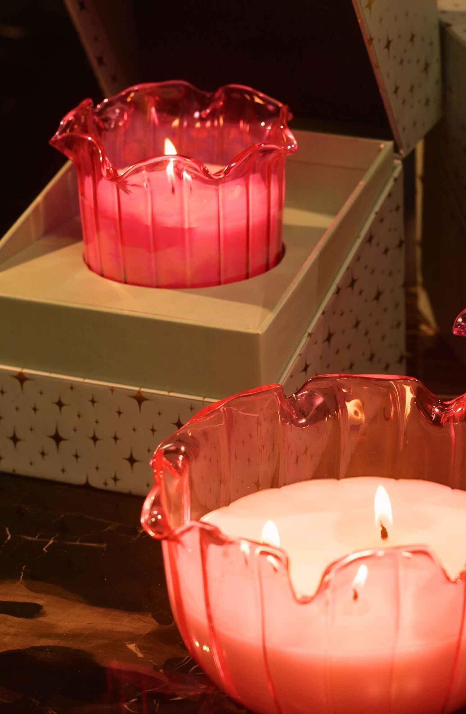 Berry Glow Glass Fluted Candle - Set of 2